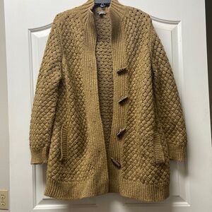 J-Jill tan chunky knit Acrylic cotton toggle closure cardigan sweater size M